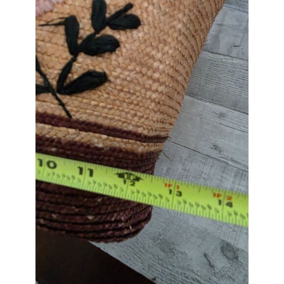 Handcrafted Straw Rattan Tote Bag 3d Floral Embroidery & Leather Wrapped Handles - Picture 11 of 11